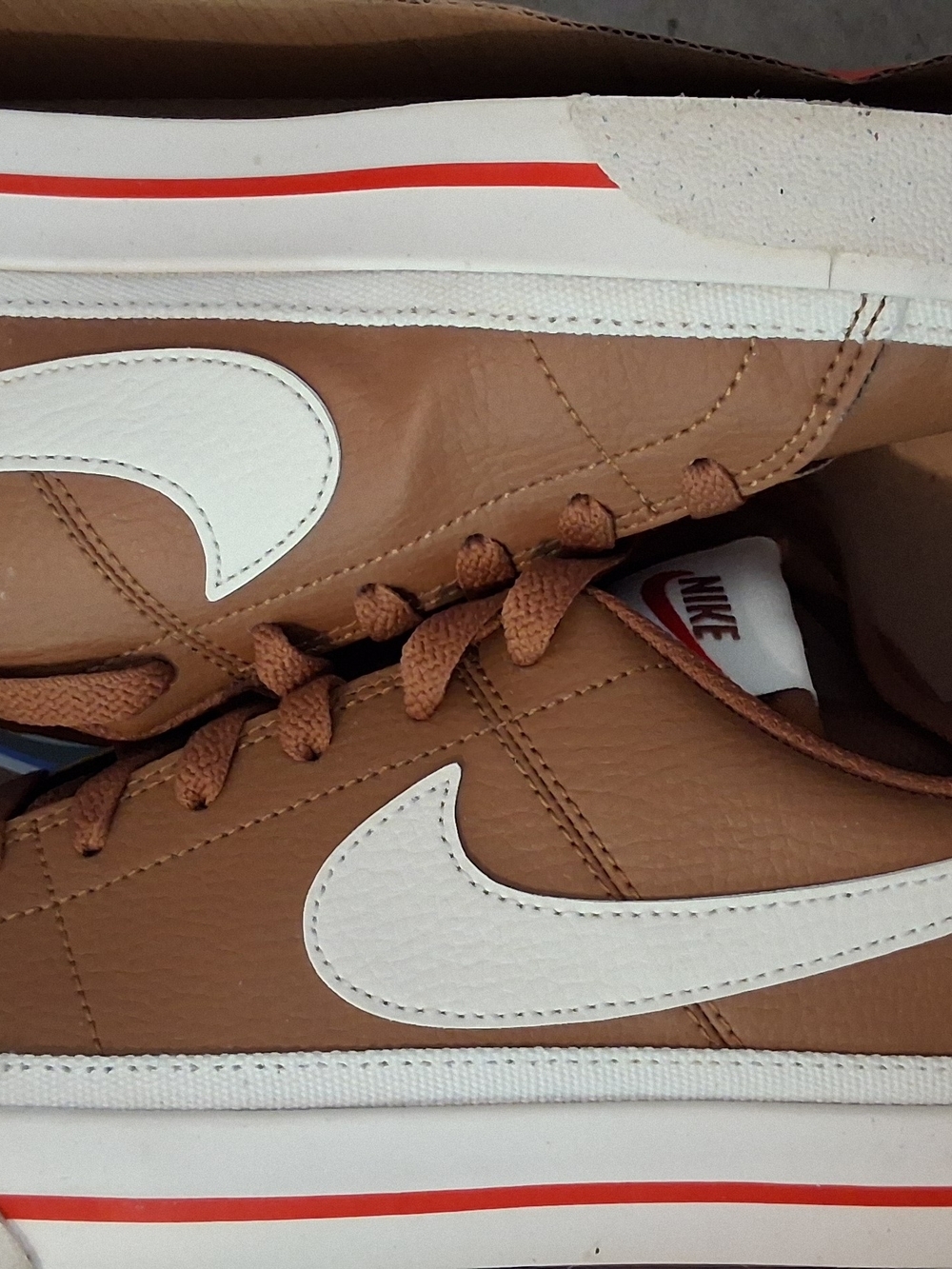Nike Womens Brown Leather Sneakers with White Swoosh
